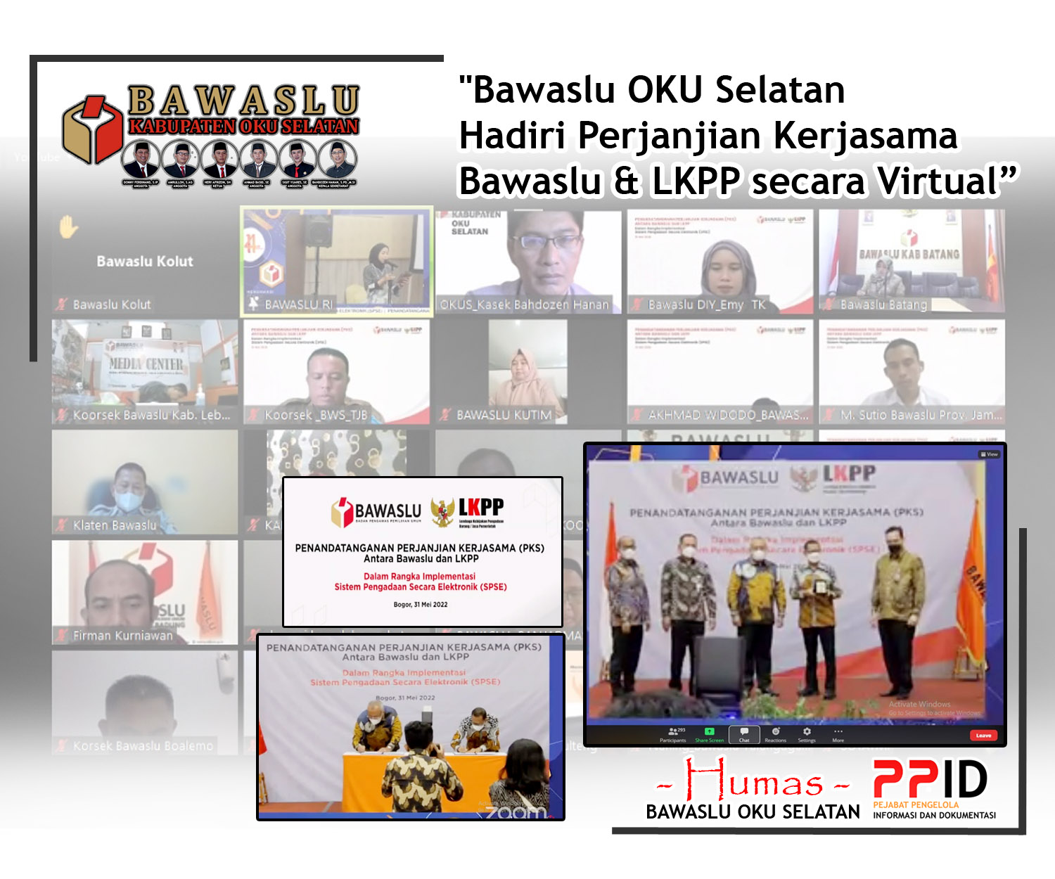 Bawaslu OKU Selatan Hadiri Perjanjian Kerjasama Bawaslu & LKPP secara Virtual