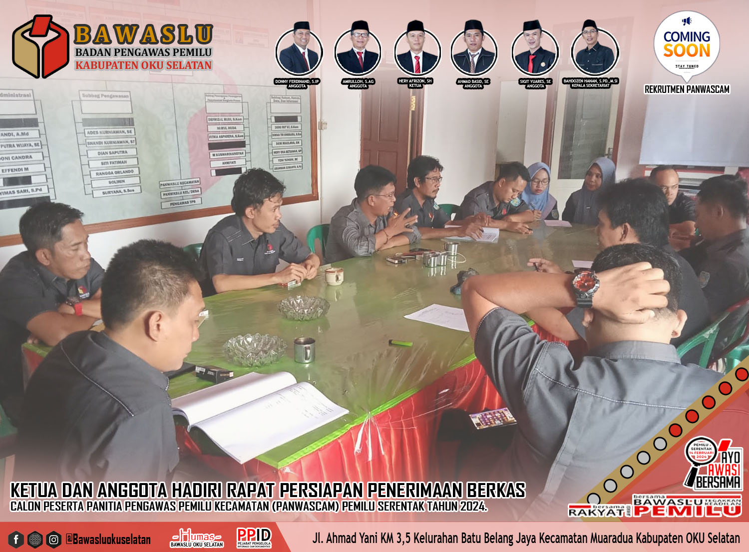 Rapat Persiapan Penerimaan Berkas Bakal Calon Panwascam, Pemilu Serentak Tahun 2024