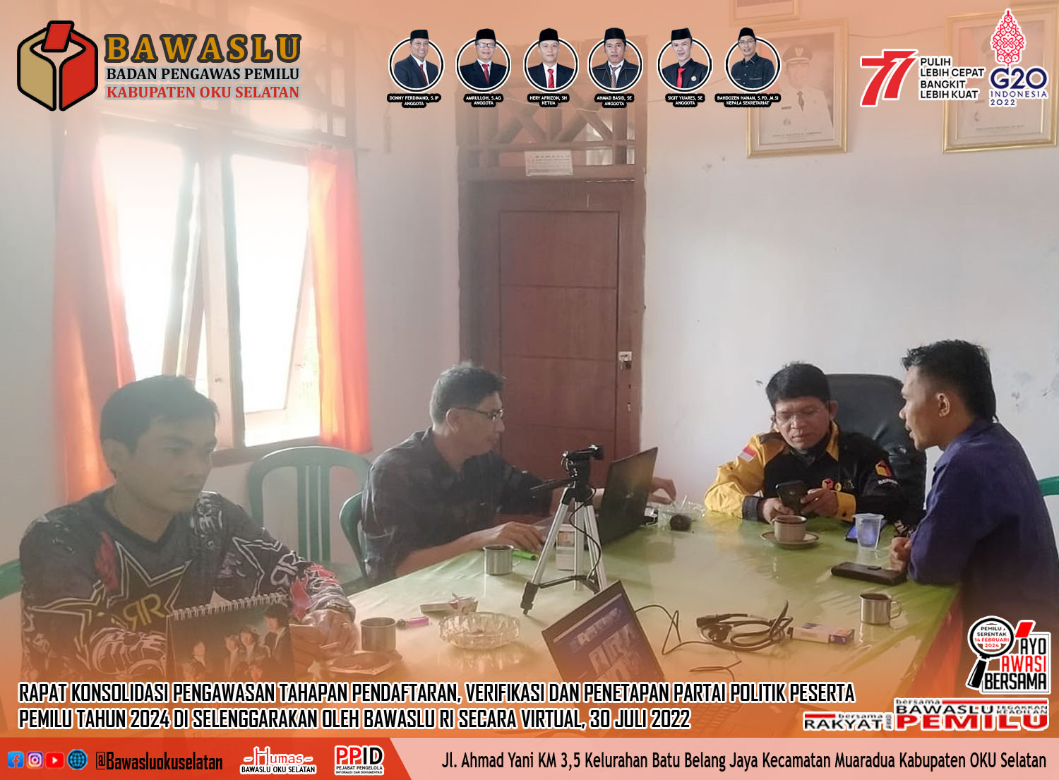 RAPAT KONSOLIDASI PENGAWASAN TAHAPAN PENDAFTARAN, VERIFIKASI DAN PENETAPAN PARTAI POLITIK PESERTA PEMILU TAHUN 2024 