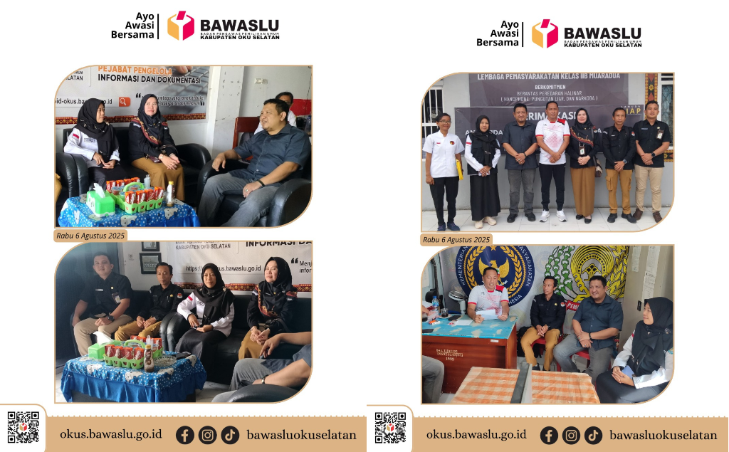 Rombongan Bawaslu OKU Selatan dan  KPU OKU Selatan melakukan koordinasi data pemilih di Kantor Lapas Kelas II B Muaradua, Kabupaten OKU Selatan.